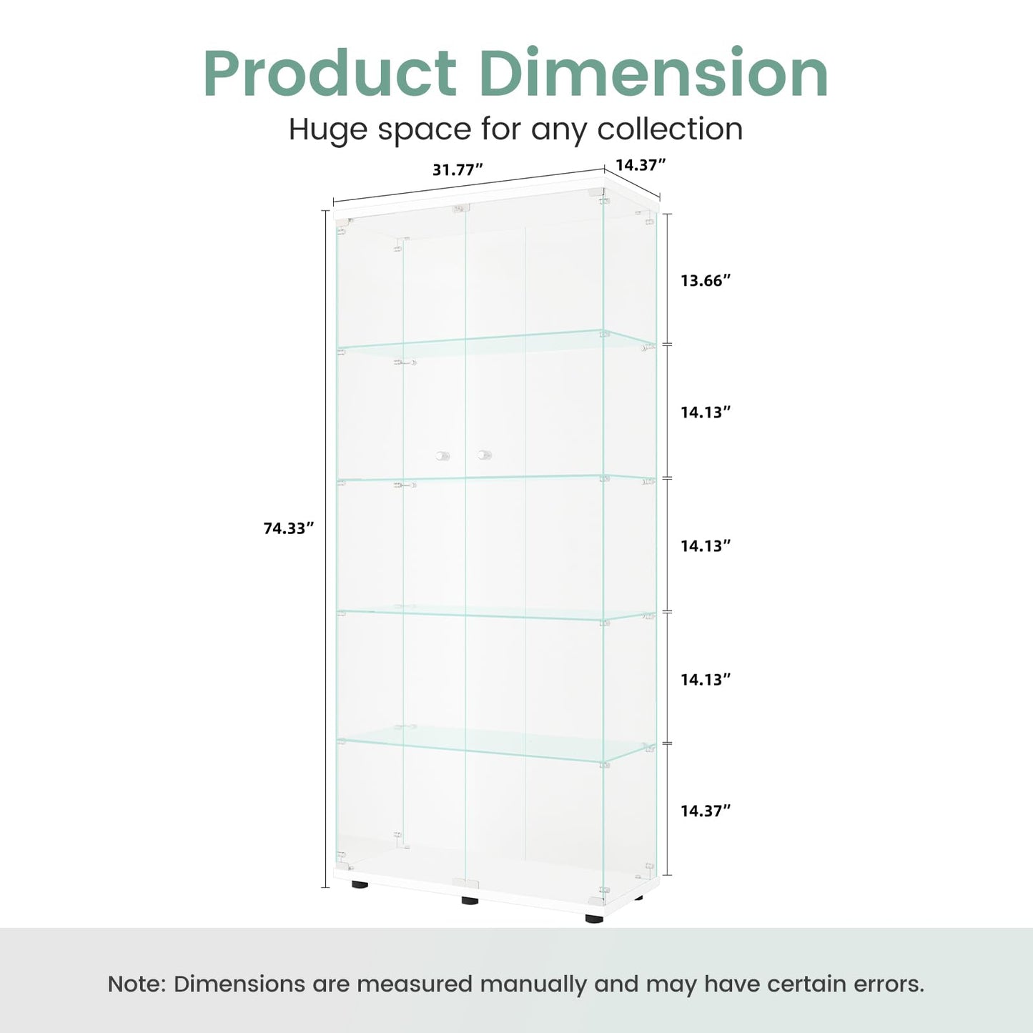 Beauty4U Glass Display Cabinet with 5 Shelves, White