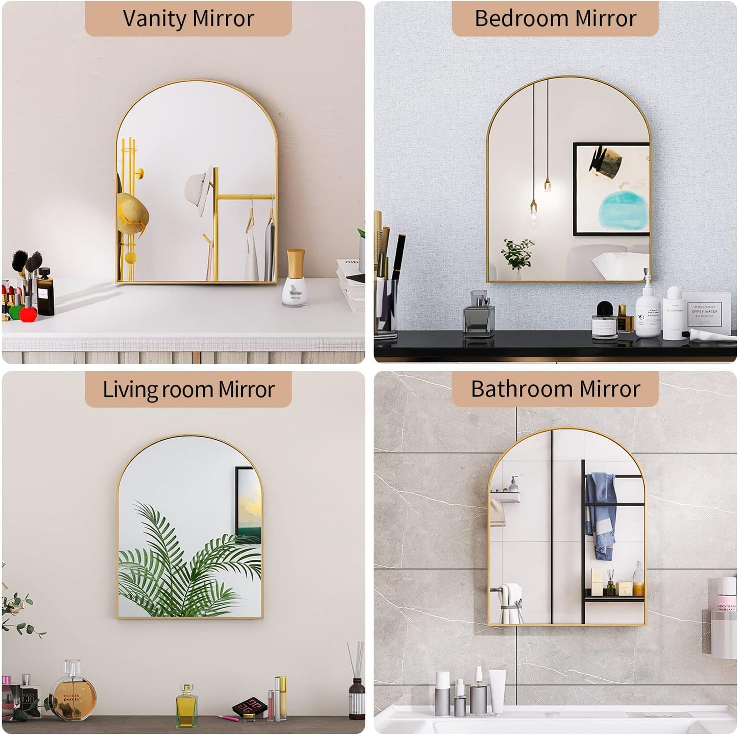 Beauty4U 16"x20" Arched Bathroom Mirror,Gold