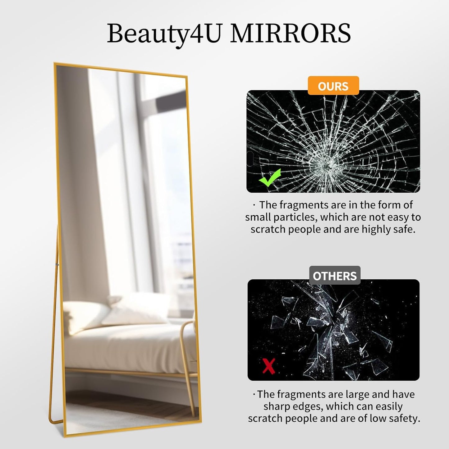 Beauty4U 59" x 16" Beveled Edge Full Length Floor Mirror,Gold