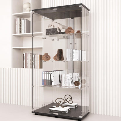 Beauty4U 2-Door 4 Shelves Glass Display Cabinet, Black