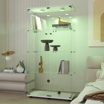 Beauty4U 2 Doors 4 Shelves Curio Cabinets with LED Light White