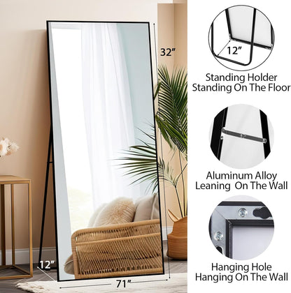 Beauty4U 71" x 32" Large Full Length Mirror with Stand, Black