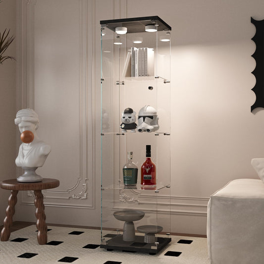 Beauty4U 4 Shelves Curio Cabinets with LED Light Black