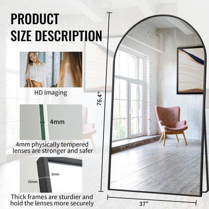 Beauty4U 76" x 37" Arch Full Length Mirror Black