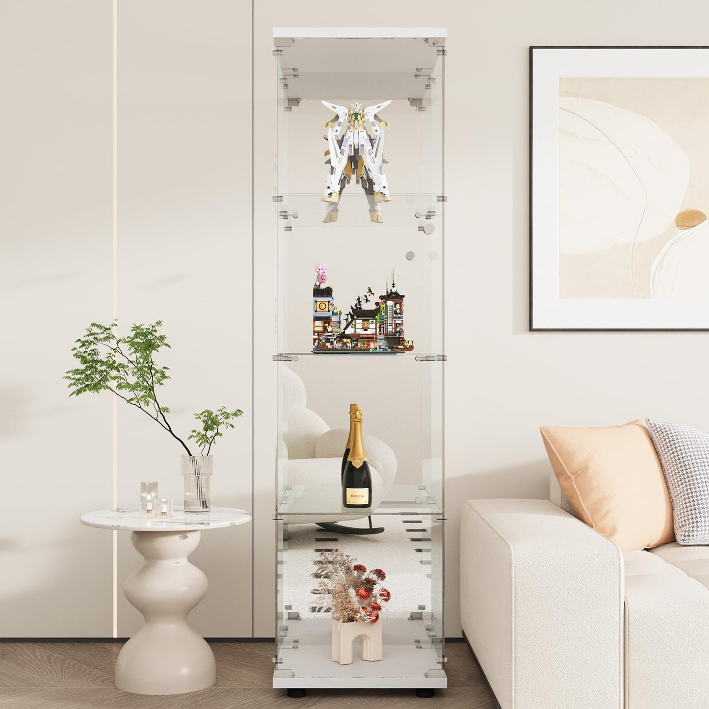 Beauty4U 4 Shelves Curio Cabinets with Mirror Back Panel, White