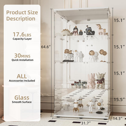 Beauty4U 2-Door 4 Shelves Glass Display Cabinet, White