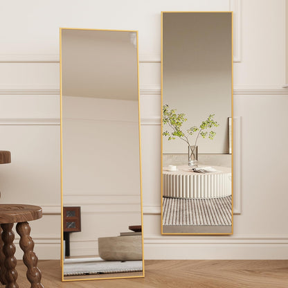 Beauty4U 59" x 16" Slimmed Frame Full Length Mirror with Stand, Gold