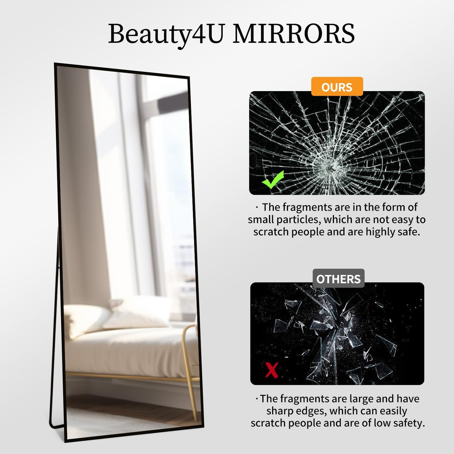 Beauty4U 59" x 16" Beveled Edge Full Length Floor Mirror,Black