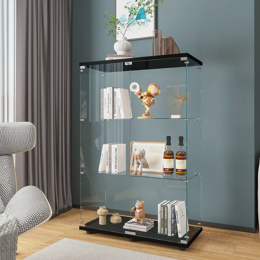 Beauty4U 2-Door 3 Shelves Glass Display Cabinet, Black